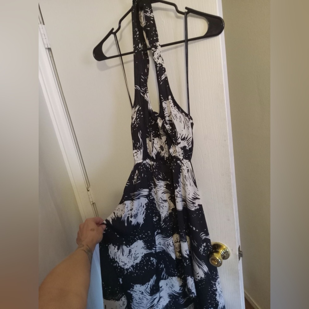 Forever 21 Silky Black and White Button Down Halter Dress